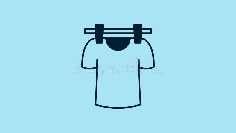 Icône de séchage bleu isolée sur fond bleu. chemise propre. laver les vêtements sur une corde à linges. vêtements illustration stock
