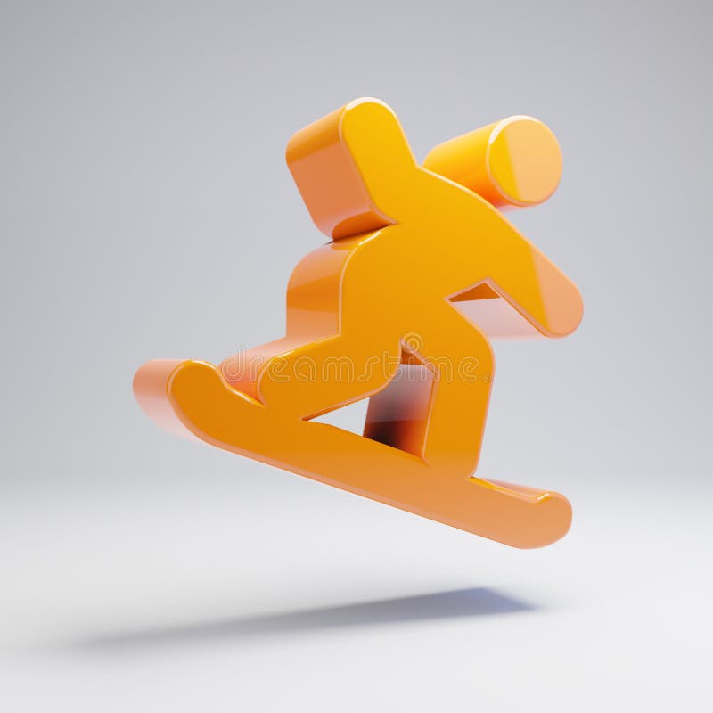 Icône faisante du surf des neiges orange chaude brillante volumétrique d'isolement sur le fond blanc illustration libre de droits Icône faisante du surf des neiges orange chaude brillante volumétrique d'isolement sur le fond blanc illustration libre de droits