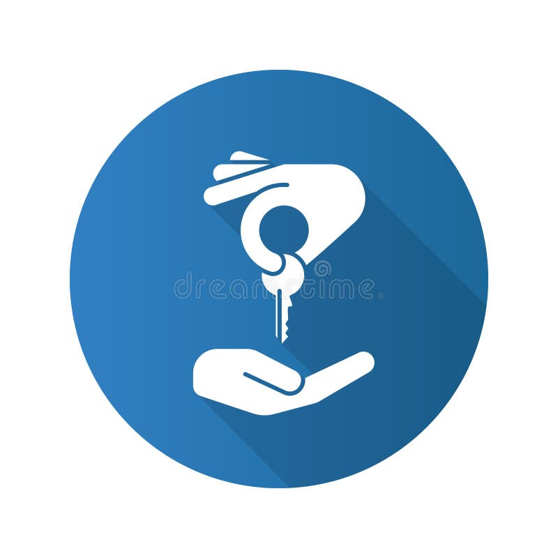 Homebuyer flat design long shadow glyph icon. Hand giving key to another hand. Vector silhouette illustration. Homebuyer flat design long shadow glyph icon. Hand giving key to another hand. Vector silhouette illustration