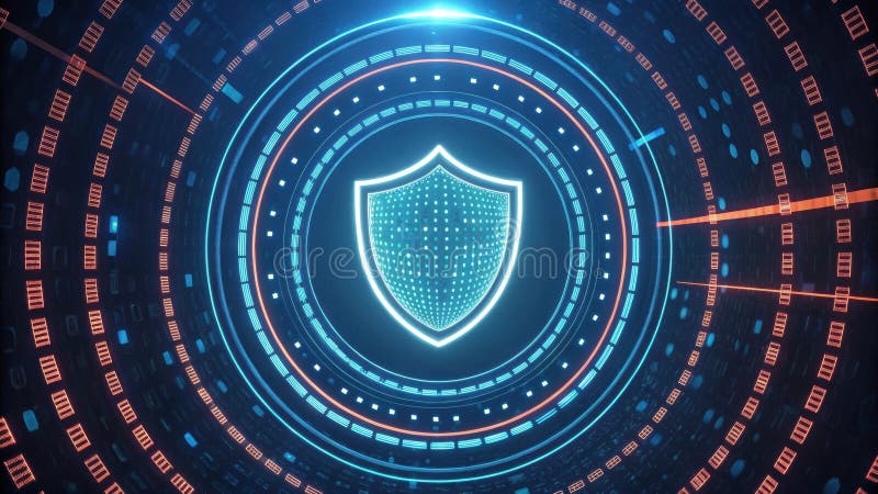 Icône High Tech Digital Security Shield avec interface Cybersécurité dans Futuristic Blue Design for Data Protection and Cyber illustration de vecteur