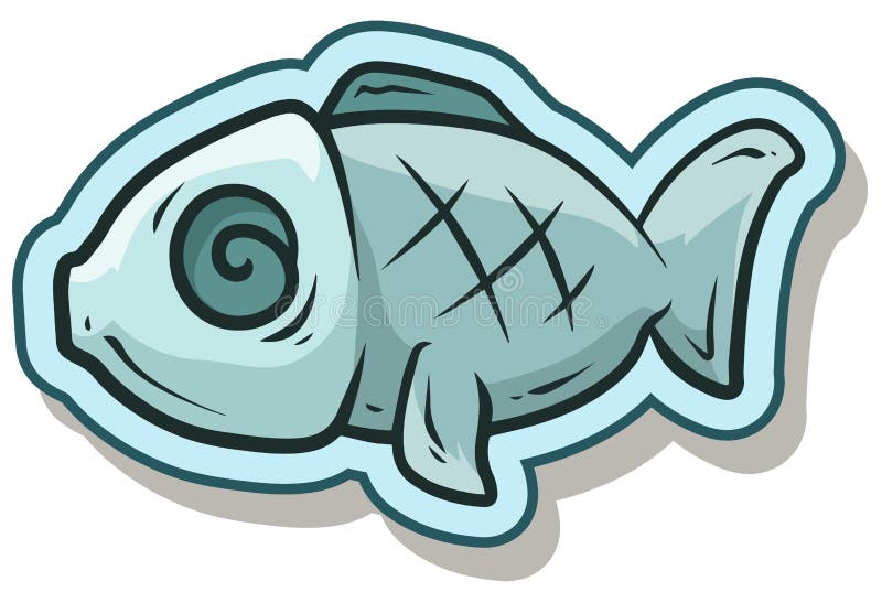 Icône mignonne bleue d'autocollant de vecteur de poissons de bande dessinée illustration stock Icône mignonne bleue d'autocollant de vecteur de poissons de bande dessinée illustration stock