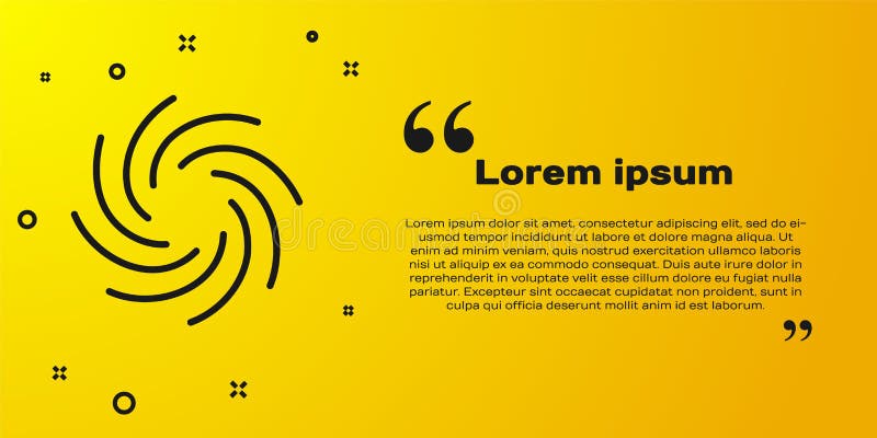 Icône noire de tornade isolée sur le fond jaune Cyclone, whirlpool, entonnoir de tempête, vent d'ouragan ou temps de tornade illustration de vecteur