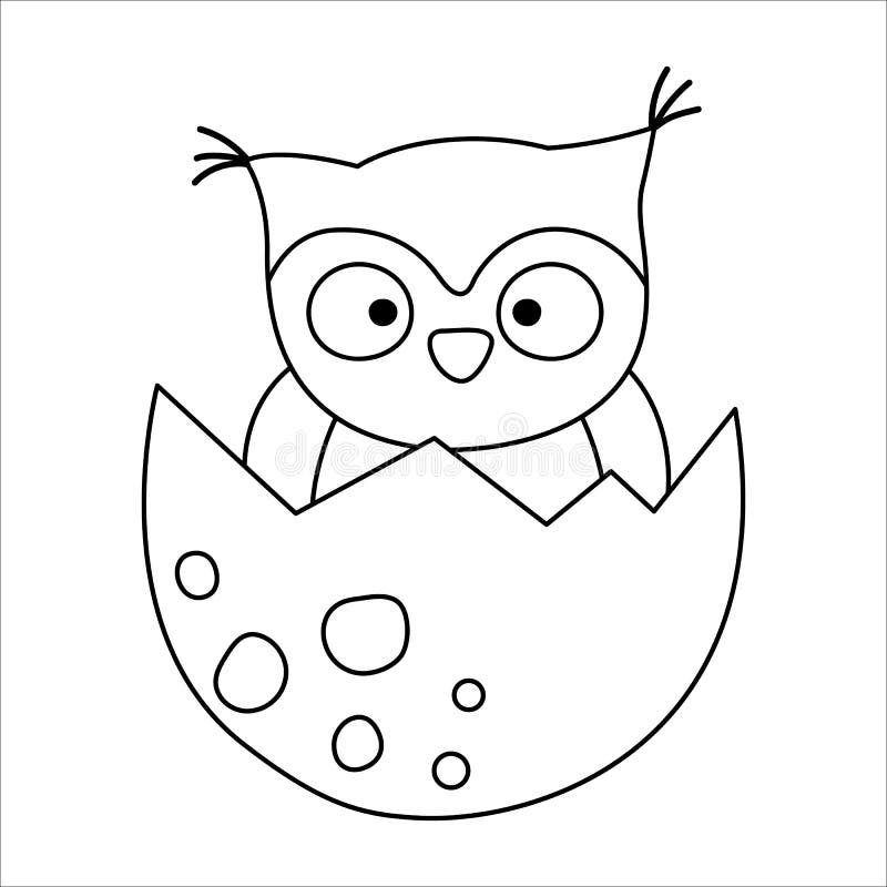 Vector black and white owl nestling icon. Little woodland bird outline illustration. Cute line drawing of just hatched owlet sitting in egg shell isolated on white background. Vector black and white owl nestling icon. Little woodland bird outline illustration. Cute line drawing of just hatched owlet sitting in egg shell isolated on white background