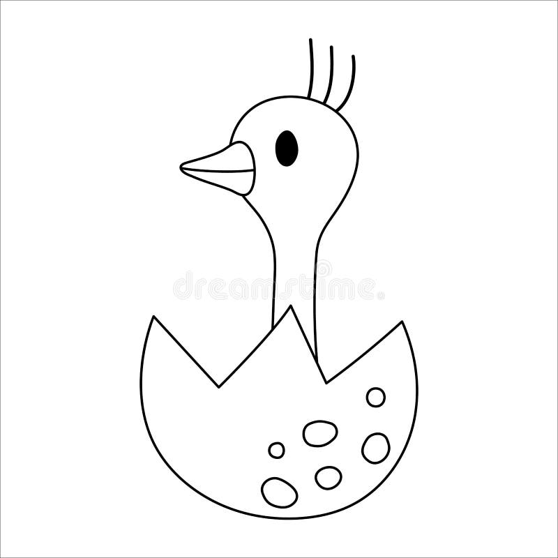 Vector black and white ostrich nestling icon. Little African bird outline illustration. Cute line drawing of just hatched animal sitting in egg shell isolated on white background. Vector black and white ostrich nestling icon. Little African bird outline illustration. Cute line drawing of just hatched animal sitting in egg shell isolated on white background