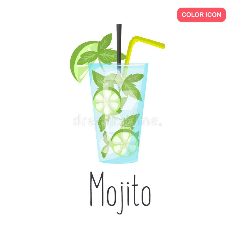 Icône plate de couleur de cocktail de mojito d'alcool illustration stock Icône plate de couleur de cocktail de mojito d'alcool illustration stock
