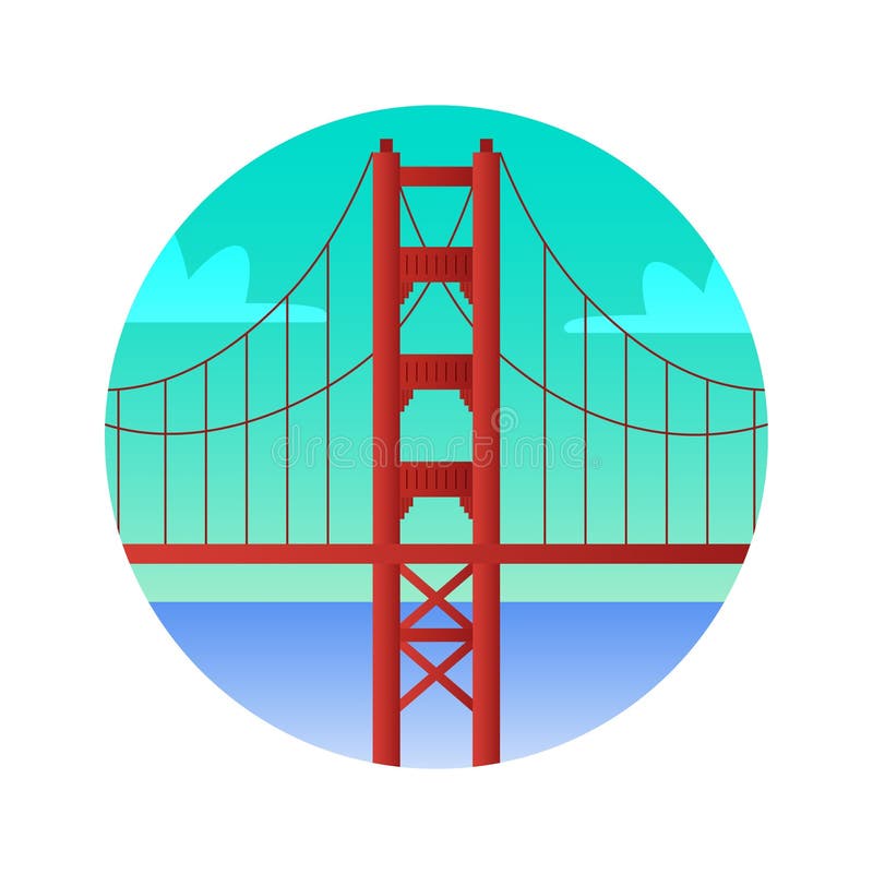 Golden Gate Bridge flat color icon. Sights of San Francisco United States. Illustration for web page, mobile app, banner, social media. Vector clip art, template. Golden Gate Bridge flat color icon. Sights of San Francisco United States. Illustration for web page, mobile app, banner, social media. Vector clip art, template.