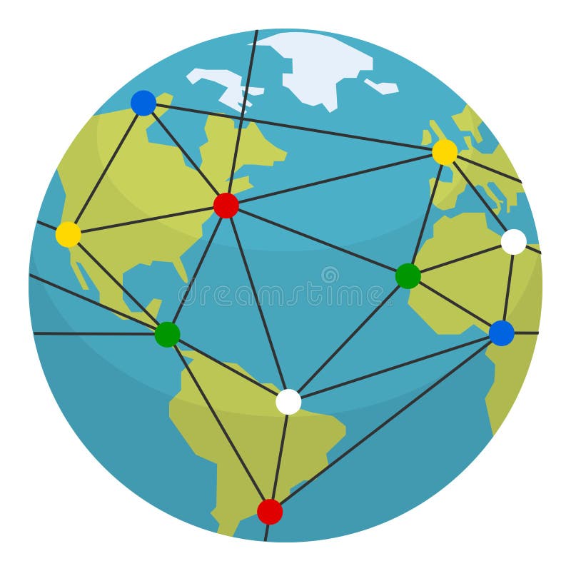 Icône plate de la terre, de mondialisation et de connexions
