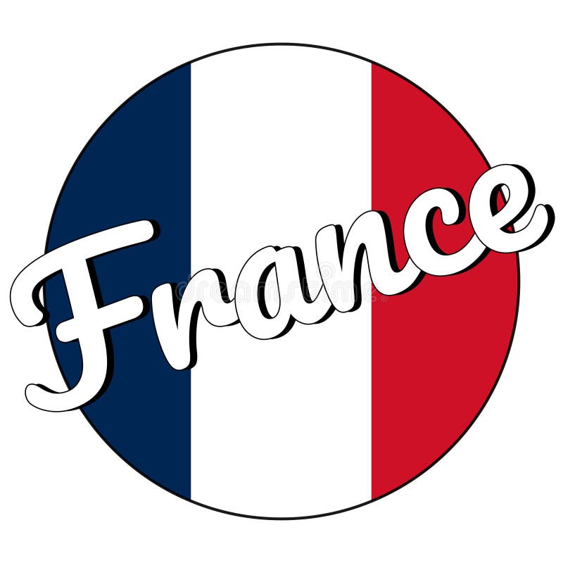 Icône ronde de bouton de drapeau national de la France avec des couleurs rouges, blanches et bleues et inscription dans le style illustration de vecteur Icône ronde de bouton de drapeau national de la France avec des couleurs rouges, blanches et bleues et inscription dans le style illustration de vecteur