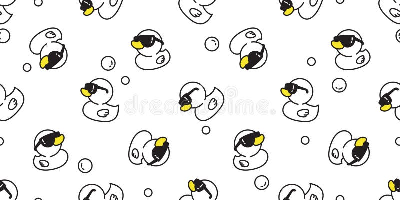 Icône vectorielle canard en caoutchouc lunettes de soleil douche bulle de savon caricature foulard isolé papier peint à répétitio
