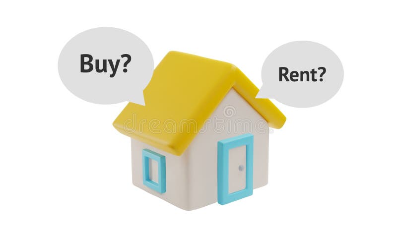 Vector 3D icon showing a small house with a yellow roof, windows, door and with speech bubbles, for rental or sale concepts in real estate on a white background. Vector 3D icon showing a small house with a yellow roof, windows, door and with speech bubbles, for rental or sale concepts in real estate on a white background