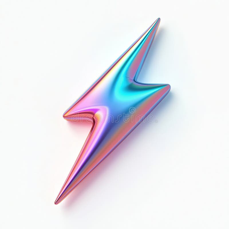 Icône éclair Iridescente avec effet éclair néon dans les couleurs pastel. Design 3D brillant isolé sur fond blanc. Symbole illustration stock