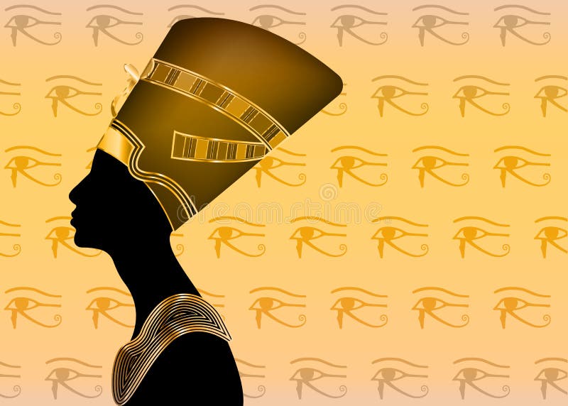 Icône égyptienne de silhouette La Reine Nefertiti Dirigez le profil de portrait avec des bijoux d'or et des pierres précieuses illustration libre de droits Icône égyptienne de silhouette La Reine Nefertiti Dirigez le profil de portrait avec des bijoux d'or et des pierres précieuses illustration libre de droits