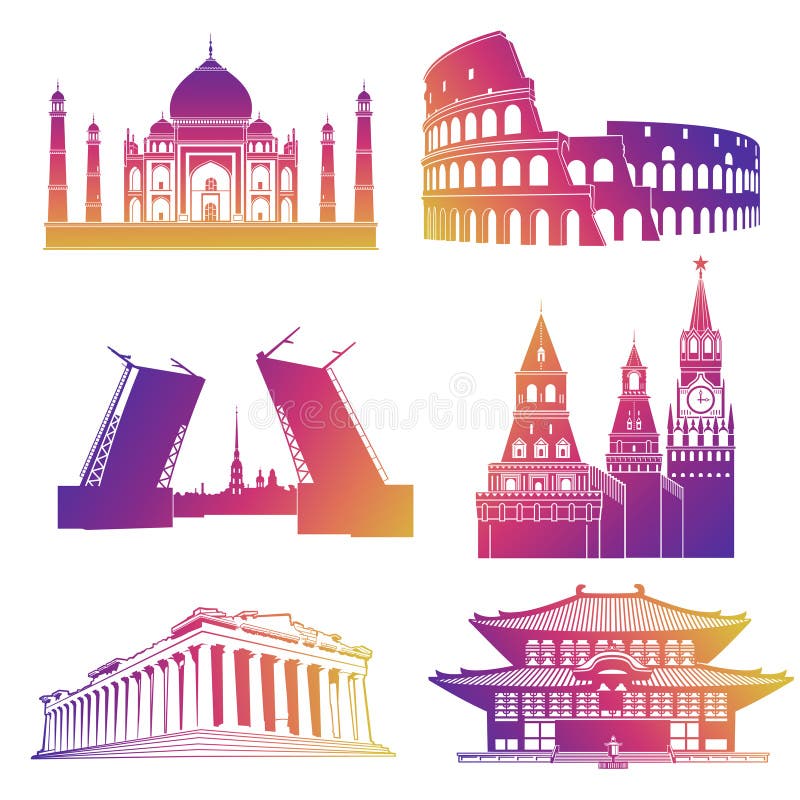 Icônes célèbres de silhouettes de points de repère illustration stock Icônes célèbres de silhouettes de points de repère illustration stock