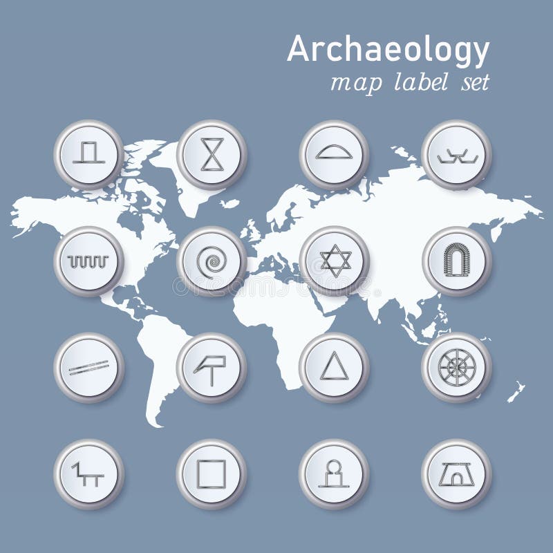 Ic?nes d'arch?ologie r?gl?es dans la notation scientifique sur le fond de lumi?re de carte du monde illustration libre de droits Ic?nes d'arch?ologie r?gl?es dans la notation scientifique sur le fond de lumi?re de carte du monde illustration libre de droits