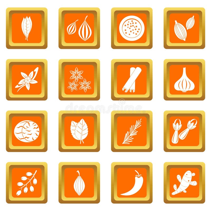 Icônes d'épice réglées oranges illustration libre de droits Icônes d'épice réglées oranges illustration libre de droits