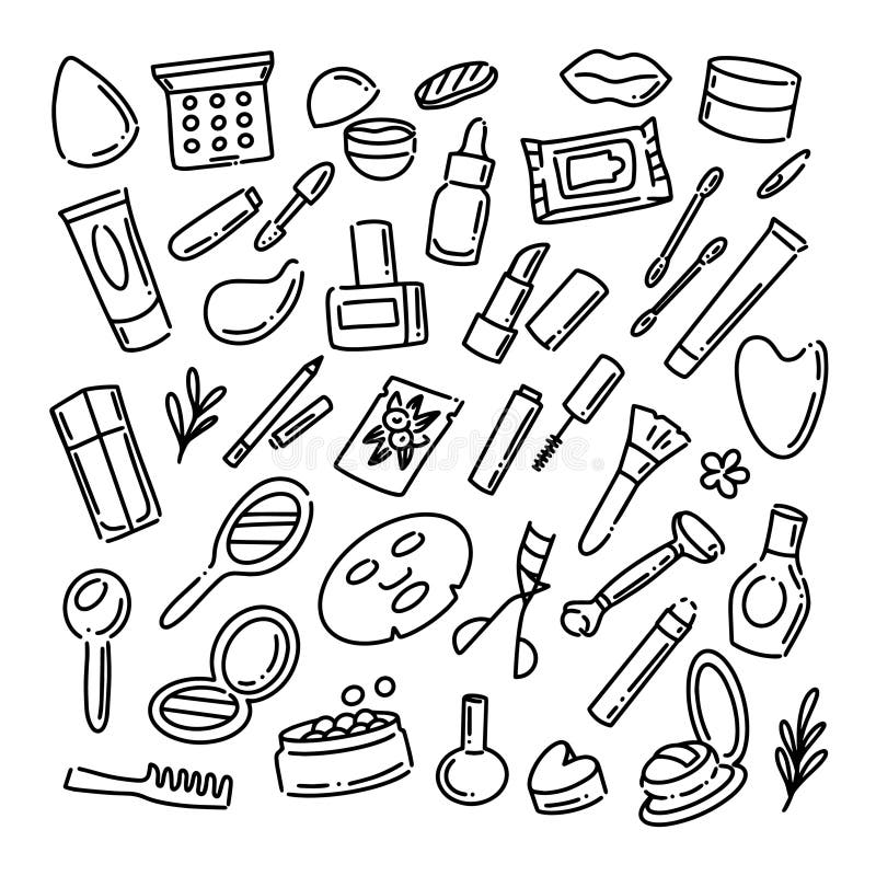 Icônes de doodle cosmétique dessiné à la main vectoriel illustration croquis
