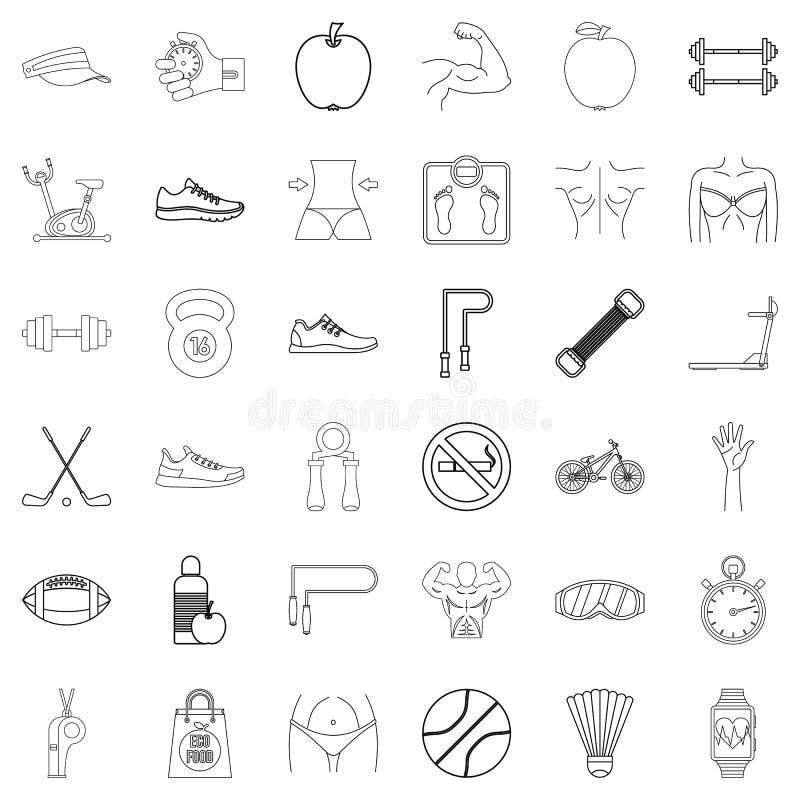 Icônes de Fitbody réglées, style d'ensemble illustration stock Icônes de Fitbody réglées, style d'ensemble illustration stock