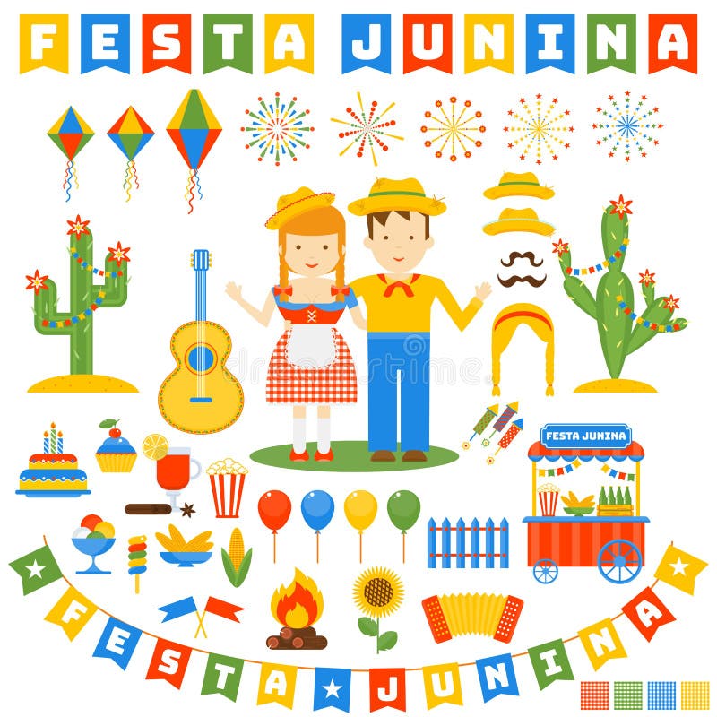 Icônes de junina de Festa réglées illustration stock Icônes de junina de Festa réglées illustration stock