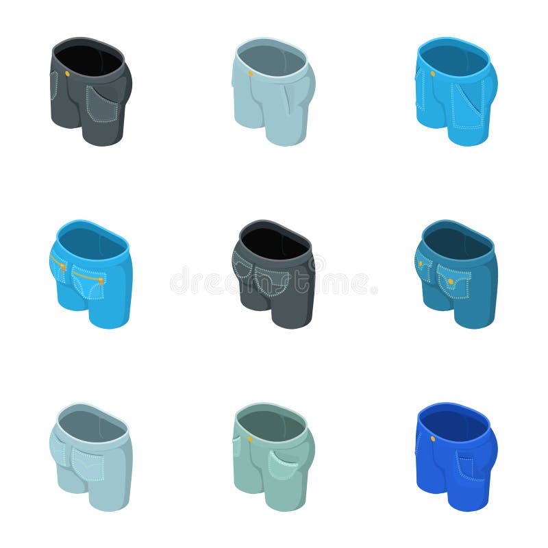 Icônes de mode de denim réglées, style isométrique illustration stock Icônes de mode de denim réglées, style isométrique illustration stock