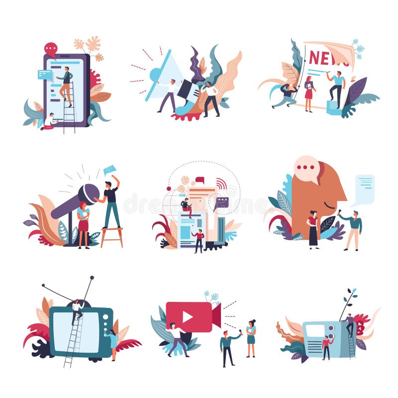 Icônes de personnes de vecteur d'actualités de médias de journalisme illustration stock Icônes de personnes de vecteur d'actualités de médias de journalisme illustration stock