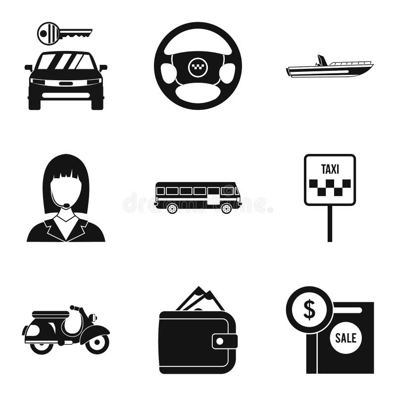 Icônes de voiture de loyer réglées, style simple illustration de vecteur Icônes de voiture de loyer réglées, style simple illustration de vecteur