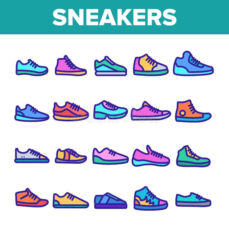 Icônes des baskets de couleur minces lignes Vecteur illustration libre de droits Icônes des baskets de couleur minces lignes Vecteur illustration libre de droits