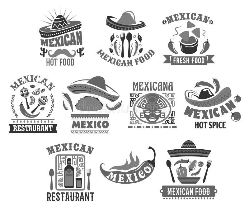 Icônes mexicaines de vecteur de cuisine pour le restaurant illustration stock Icônes mexicaines de vecteur de cuisine pour le restaurant illustration stock