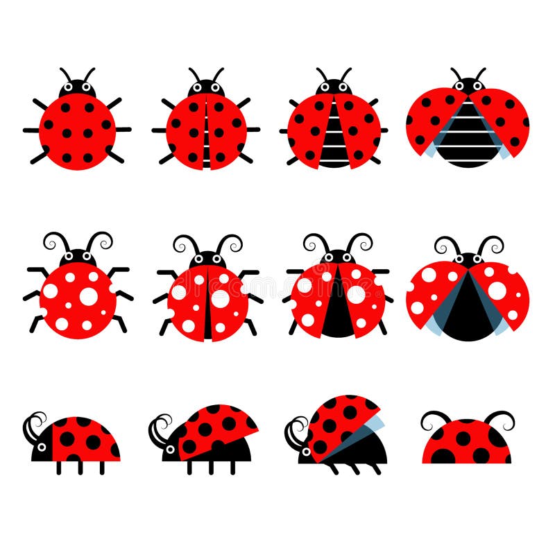 Icônes mignonnes de vecteur de coccinelle icônes de style de la bande d'insecte illustration libre de droits Icônes mignonnes de vecteur de coccinelle icônes de style de la bande d'insecte illustration libre de droits