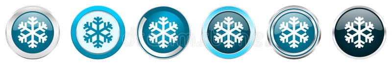 Icônes métalliques argentées de frontière de chrome de neige dans 6 options, réglées des boutons ronds bleus de Web d'isolement s illustration stock Icônes métalliques argentées de frontière de chrome de neige dans 6 options, réglées des boutons ronds bleus de Web d'isolement s illustration stock