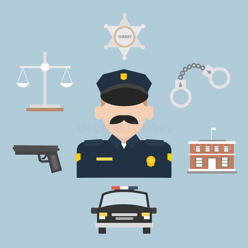Icônes plates de profession de police avec l'uniforme de dirigeant illustration stock Icônes plates de profession de police avec l'uniforme de dirigeant illustration stock