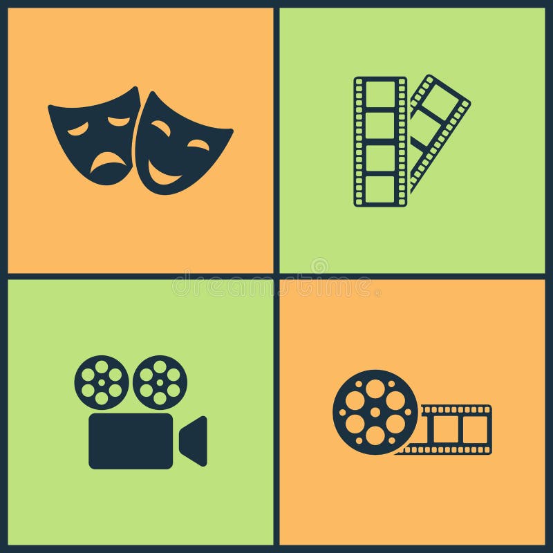 Icônes réglées de cinéma d'illustration de vecteur Les éléments du masque, du film, du film et de la vidéo filment l'icône illustration de vecteur Icônes réglées de cinéma d'illustration de vecteur Les éléments du masque, du film, du film et de la vidéo filment l'icône illustration de vecteur