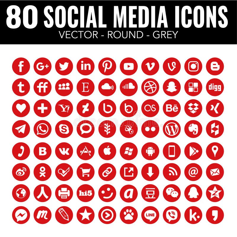 Icônes sociales de médias de cercle rouge de vecteur - pour la conception web et la conception graphique