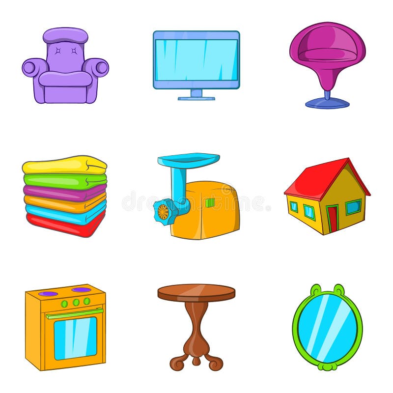 Icônes à la maison douces réglées, style de bande dessinée illustration libre de droits Icônes à la maison douces réglées, style de bande dessinée illustration libre de droits