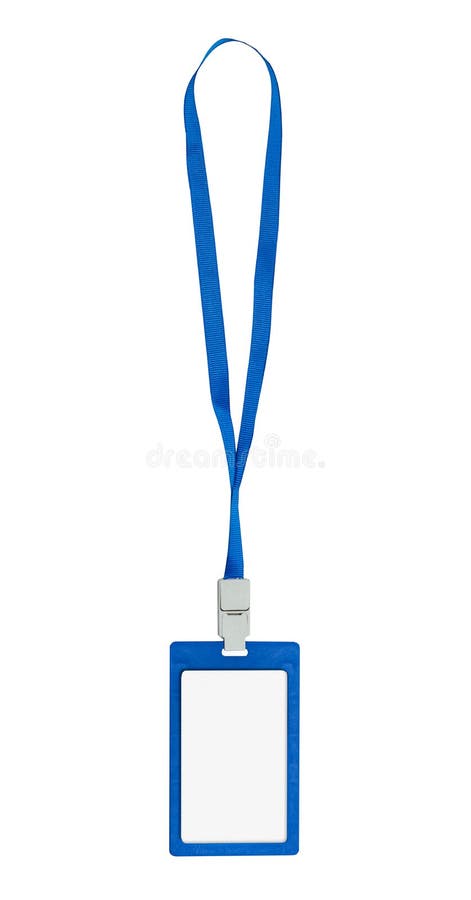 ID card badge with blue ribbon