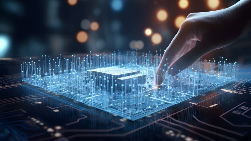 The idea of an artificial intelligence that is shaped like a brain with CPU processing chip is concept that brings together royalty free illustration
