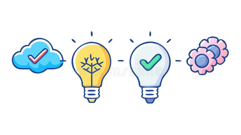 Idea cloud convalidata ed elaborata. Design dei vettori di innovazione ottimizzato Generative AI illustrazione di stock