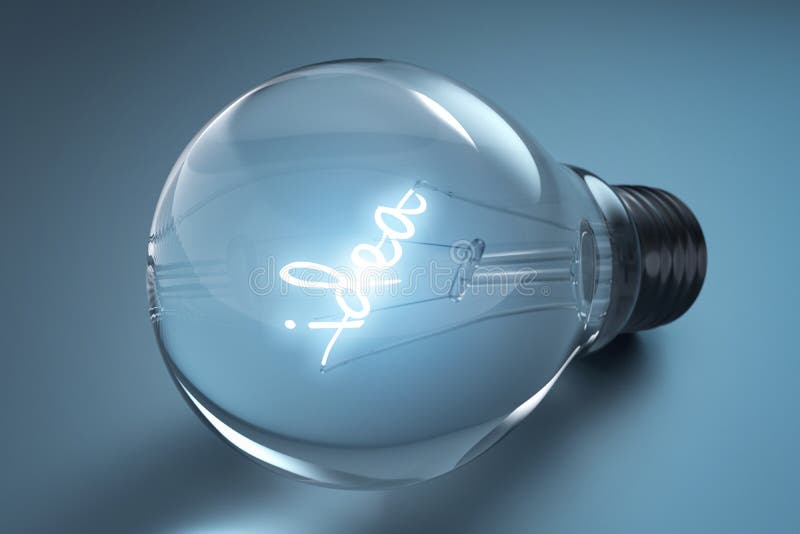 Idea concept with light bulbs on a blue background,3d rendering stock illustration