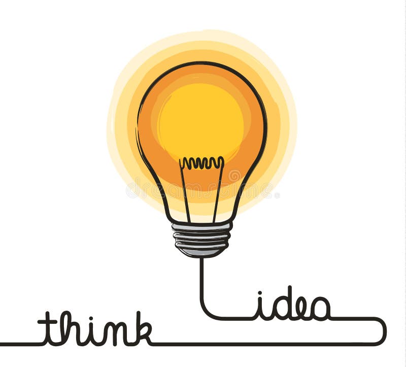 Idea concept. Lightbulb and wire forming text think and idea. stock illustration Idea concept. Lightbulb and wire forming text think and idea. stock illustration
