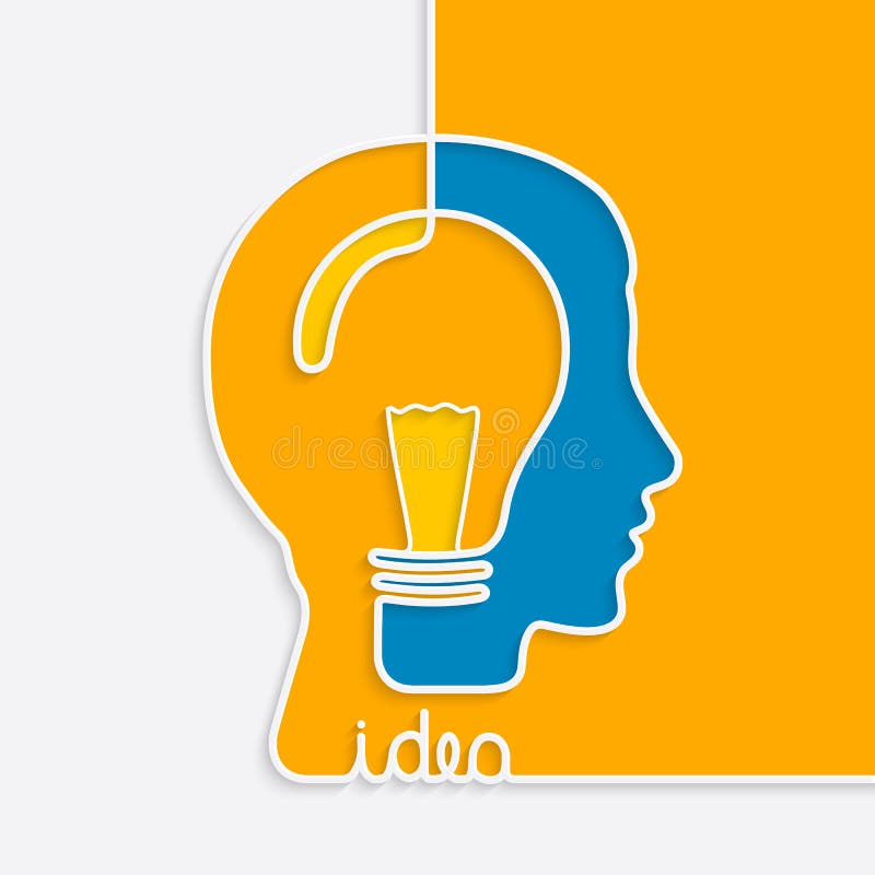 Idea concept. One line forming a head with lightbulb. vector illustration Idea concept. One line forming a head with lightbulb. vector illustration