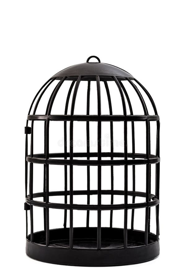 Trapped and captivity conceptual idea with black bird cage isolated on white background and clipping path cut out. Trapped and captivity conceptual idea with black bird cage isolated on white background and clipping path cut out