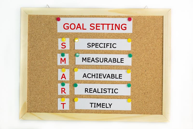 Smart goal setting idea on a pin board with a white background. Smart goal setting idea on a pin board with a white background