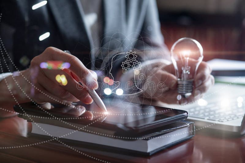 Idea generation concepts when working with artificial intelligence royalty free illustration