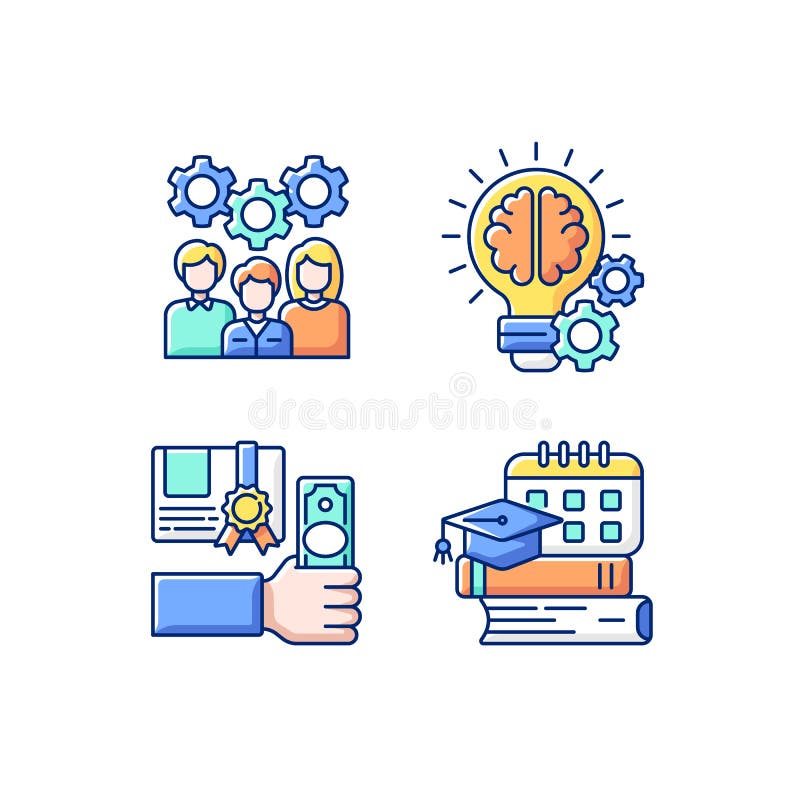 Idea generation RGB color icons set stock illustration