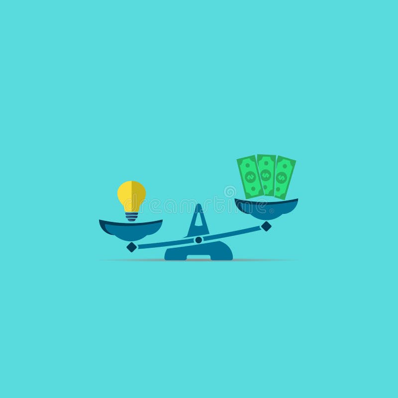 idea lamp and money dollars on scales. vector modern symbol vector illustration idea lamp and money dollars on scales. vector modern symbol vector illustration