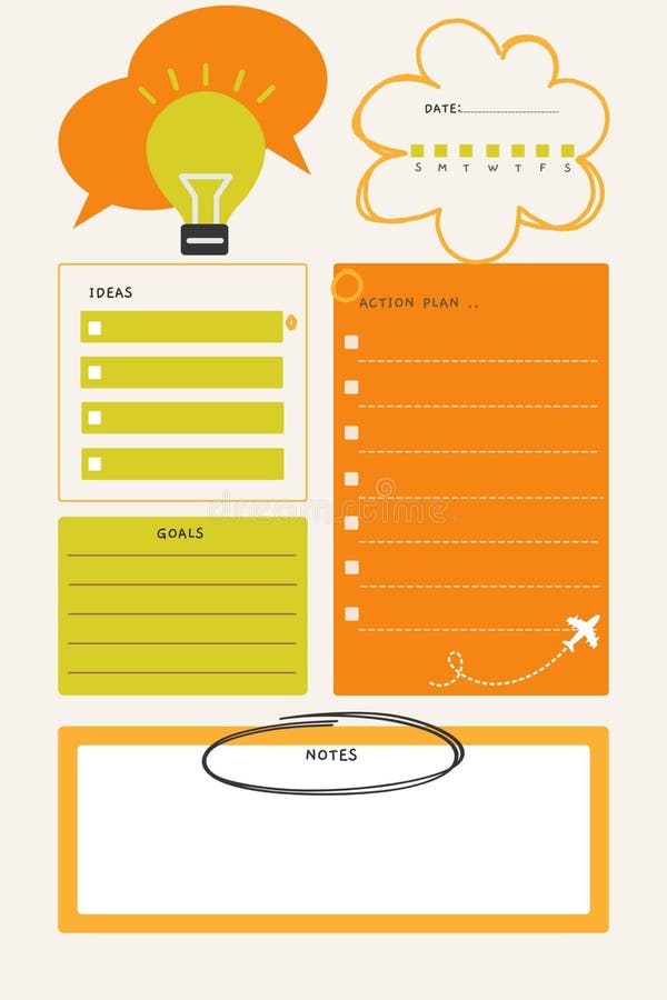 Idea planner digital printable blank template insert vector illustration