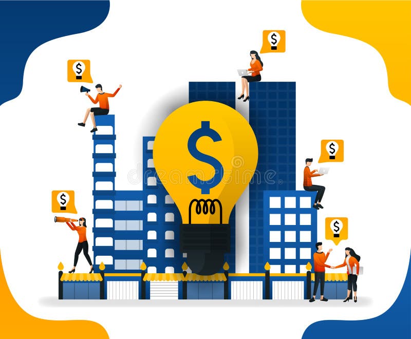Idea to build a smart city. creating a financial system in the city, concept vector ilustration. can use for landing page, templat vector illustration Idea to build a smart city. creating a financial system in the city, concept vector ilustration. can use for landing page, templat vector illustration