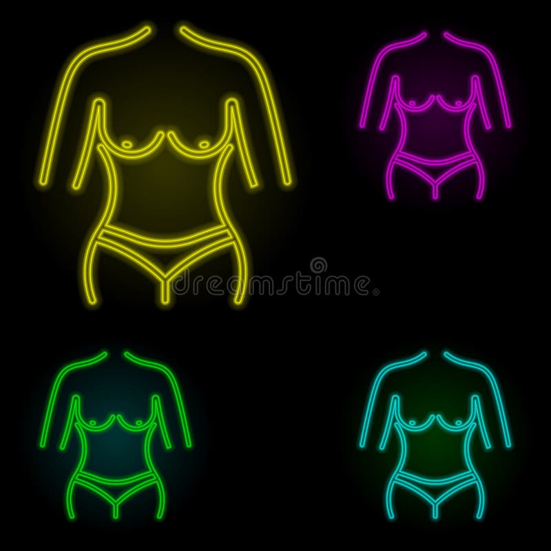 Ideal woman figure neon color set icon. Simple thin line, outline vector of anti age icons for ui and ux, website or mobile royalty free illustration