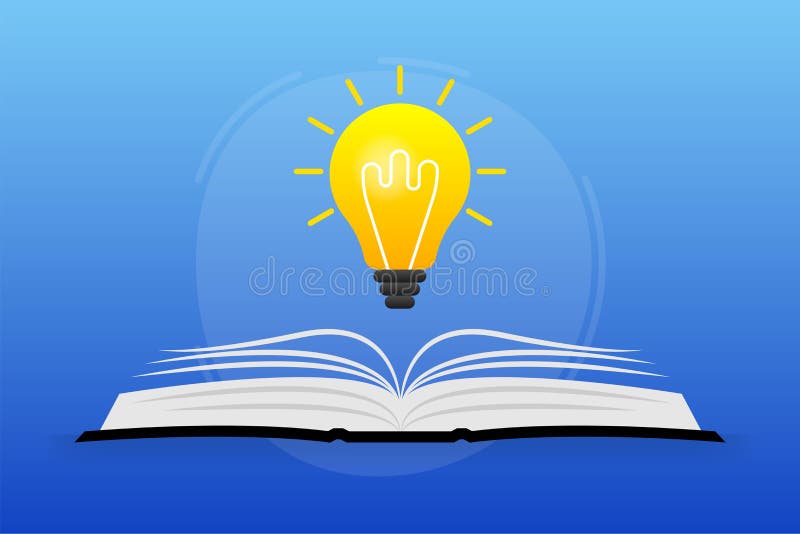 Ideas book on light bulb. Power of knowledge sign. Vector illustration. royalty free illustration