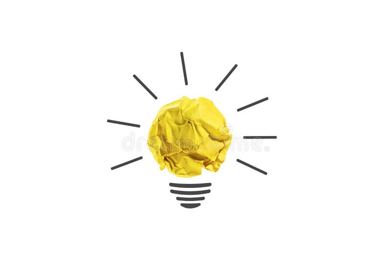 Idee con la lampadina della palla sgualcita carta gialla