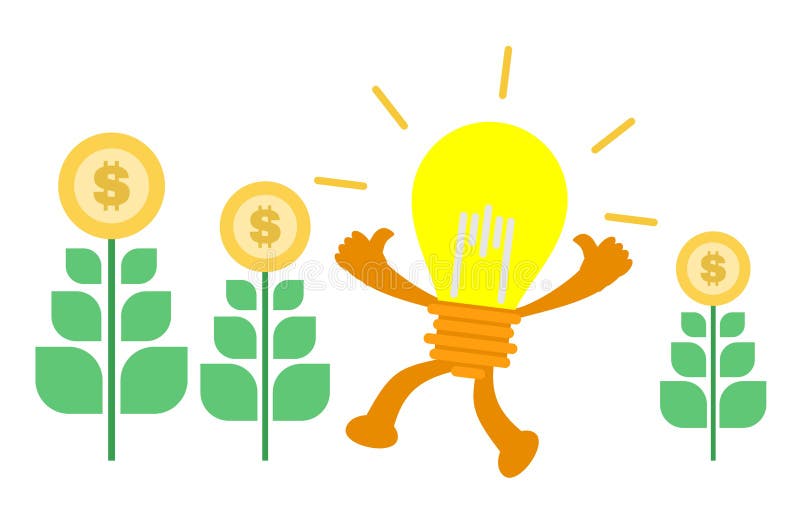 Idee de lampă cu ilustrații vectoriale și design plat cu economie de plante în dolari royalty free illustration